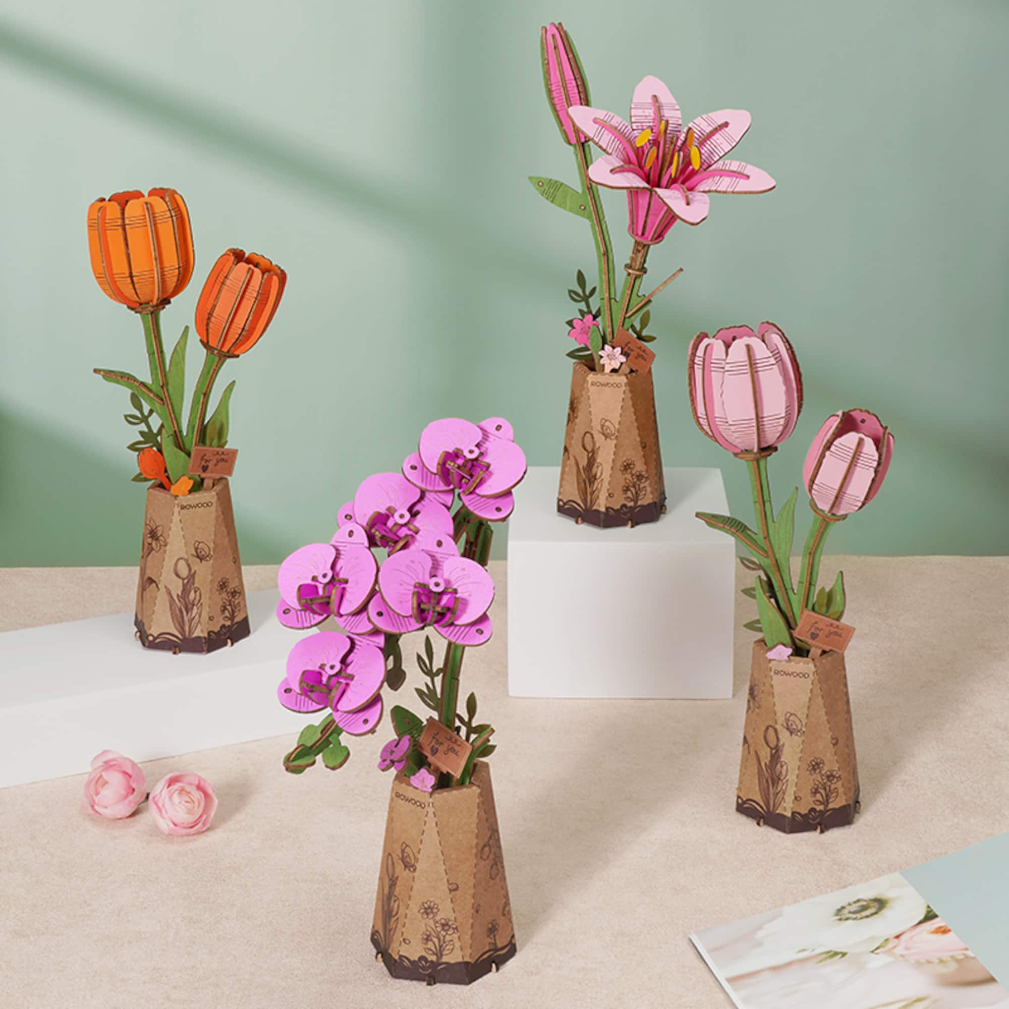 Rowood Pink Tulip Wooden Bloom Craft